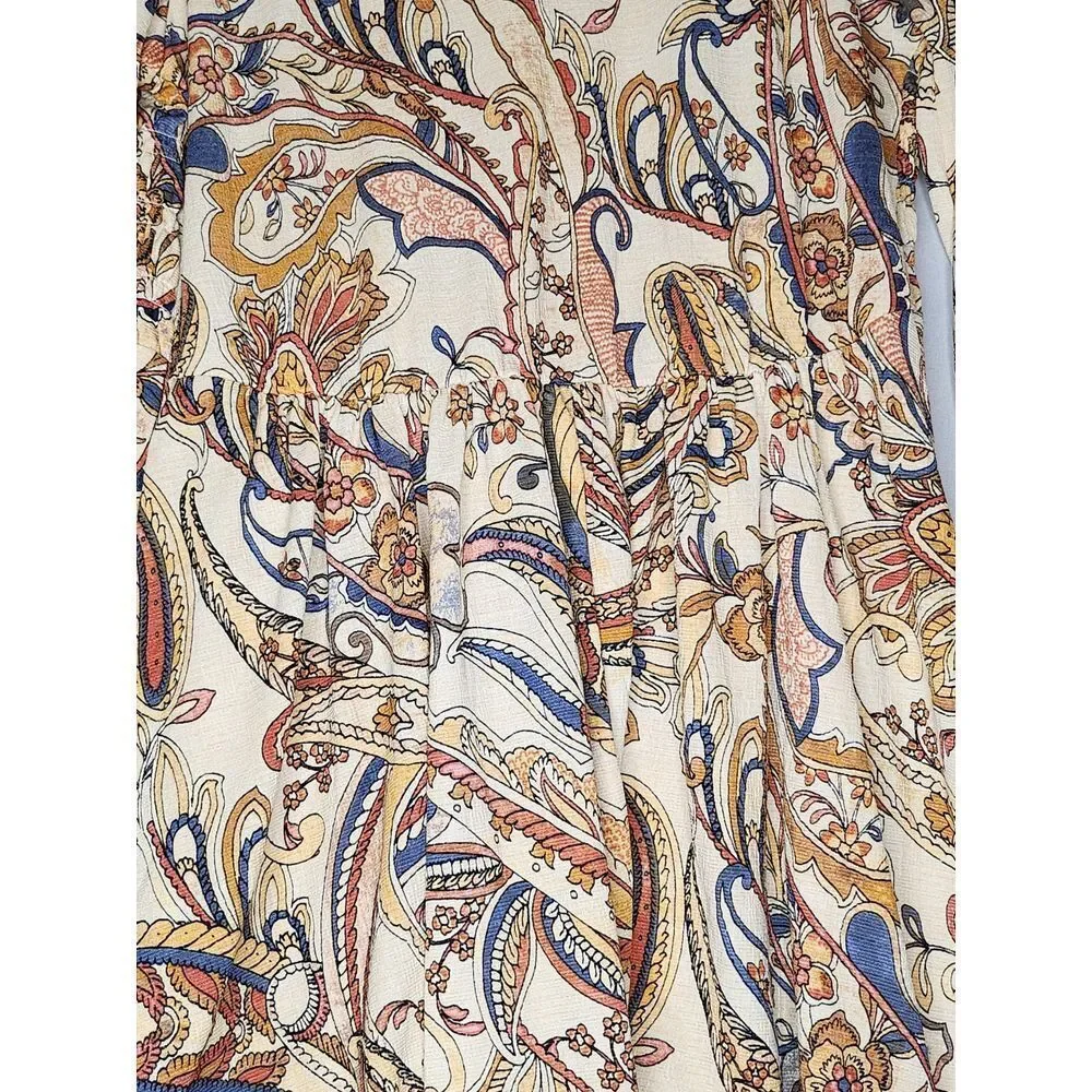 Melloday Anthropologie Mini Dress Paisley Small‎ Boho Style Long sleeve popover